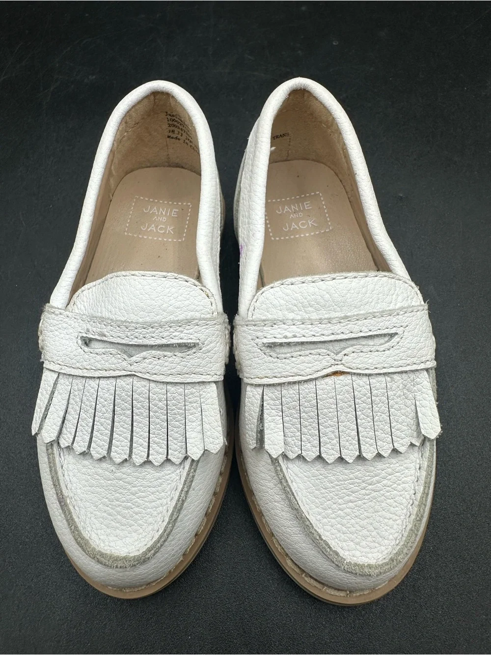 JANIE AND JACK White Leather Fringe Loafer Flats Toddler Size 4